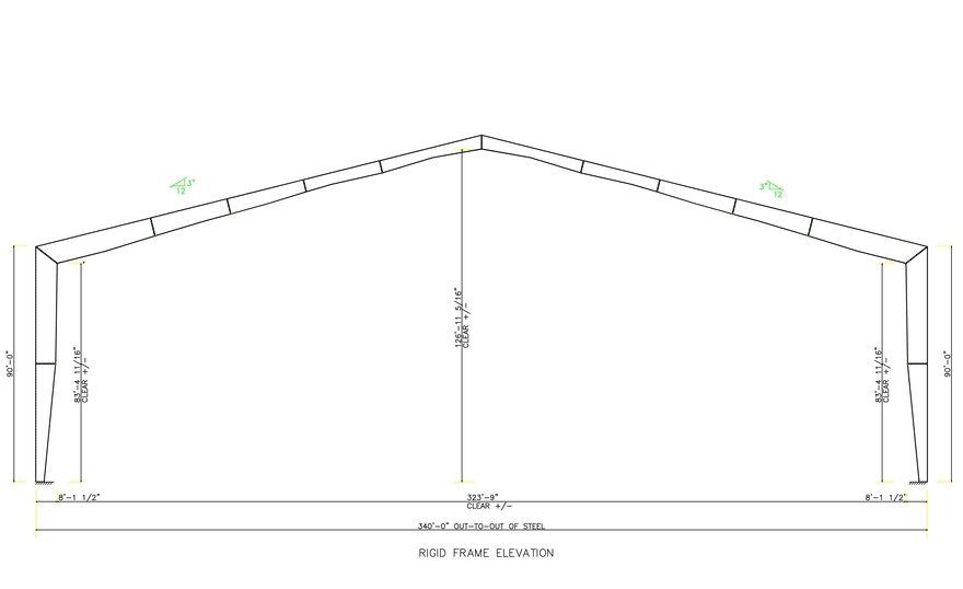 340ft Rigid Frame Elevation CAD Drawing