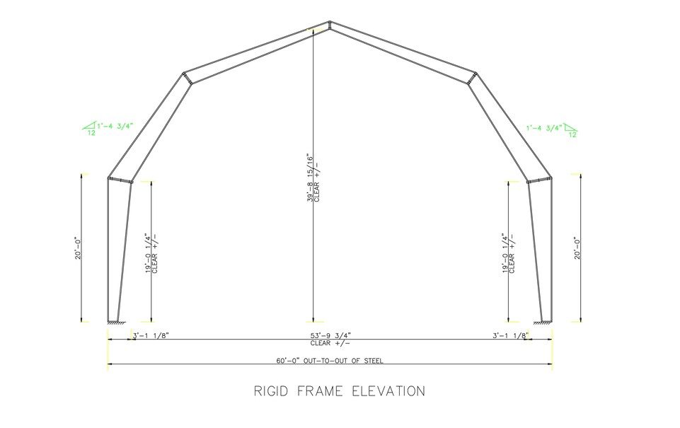 18m (60ft) Rigid H-Beam Steel Frame PVDF Industrial Building - 30m Length Engineering CAD Blueprint