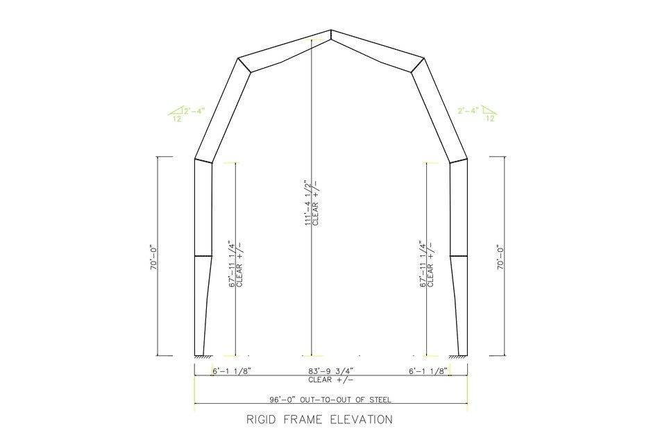 24m (80ft) Rigid H-Beam Steel Frame Bulk Storage Building - 45m Length Engineering CAD Blueprint