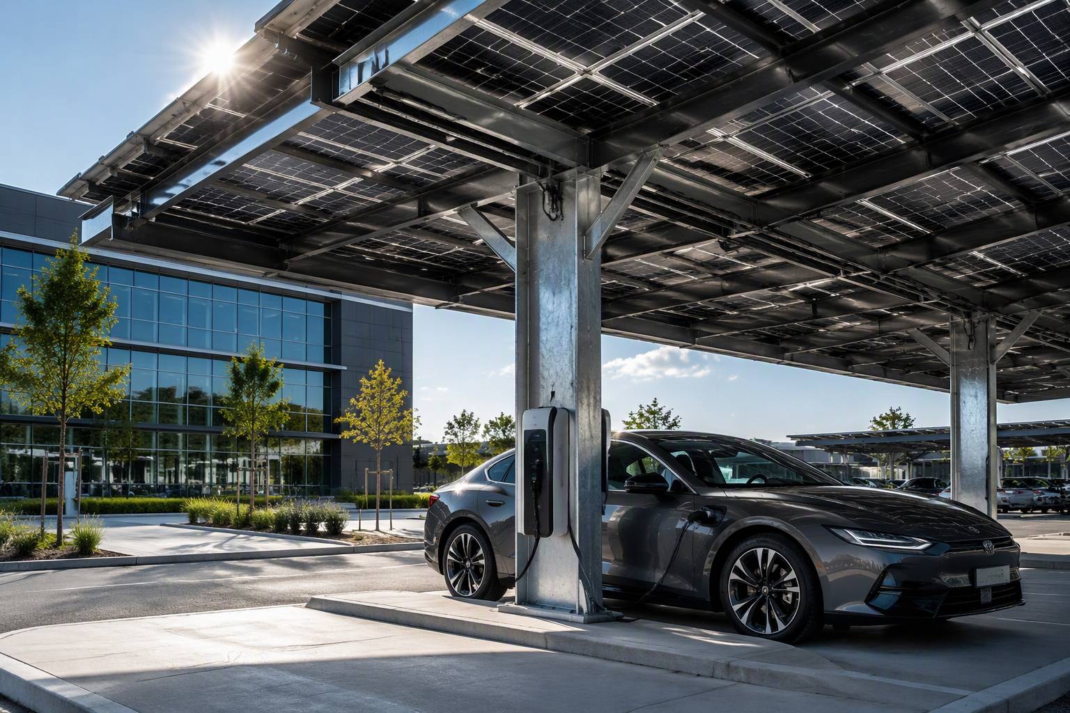 Commercial Solar Parking Canopy — Field Installation