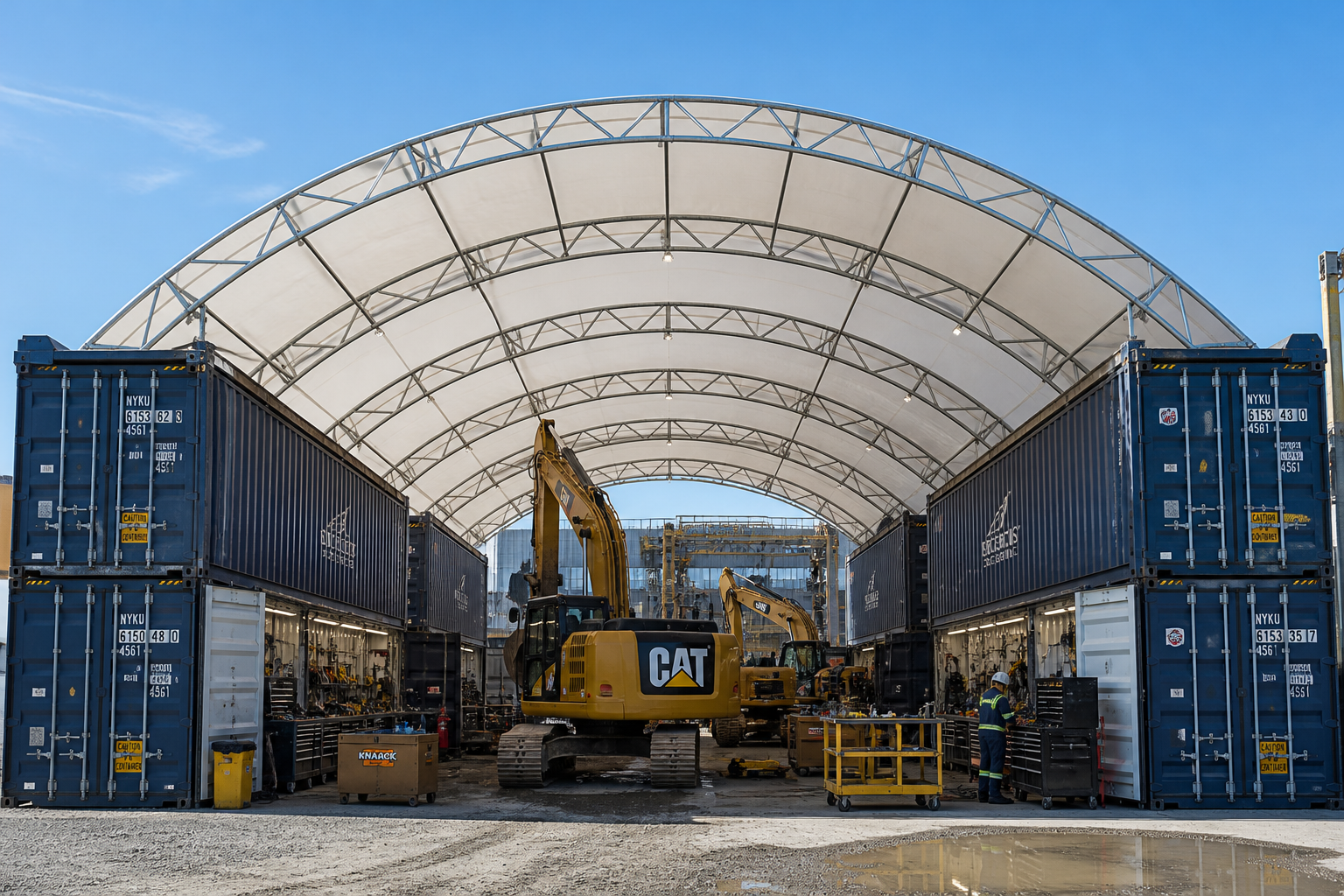 Mining haul equipment beneath frameless corrugated steel arch