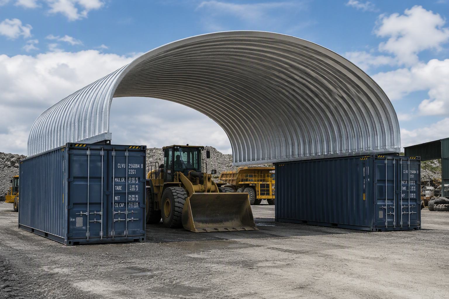 24m (80ft) Commercial Logistic Frameless Steel Arch Terminal - Double 40ft Base