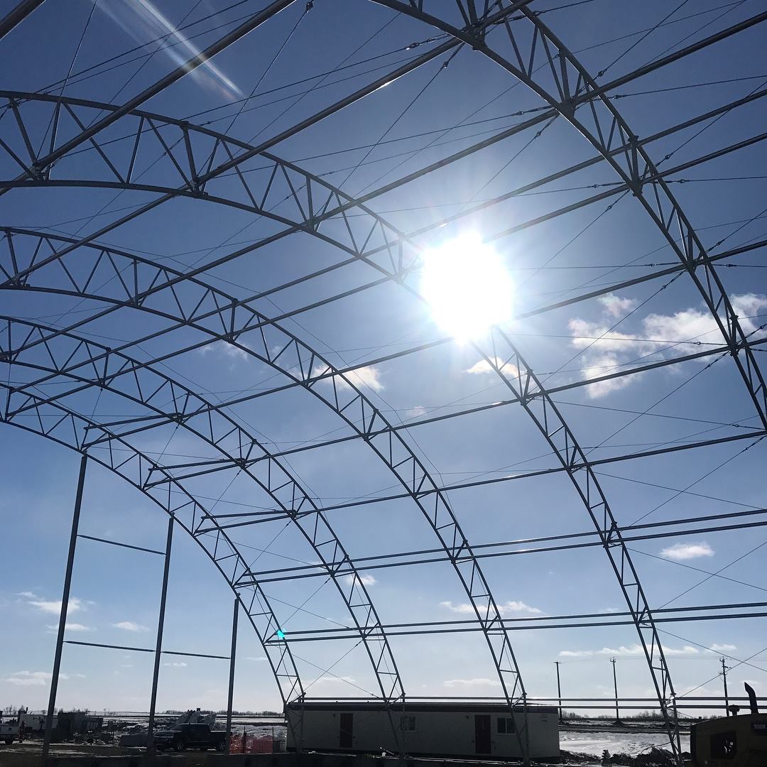 Container Canopy Endwall Framing: Wind Gable Posts, Personnel Access Doors, and Motorized Roll-Up Portals