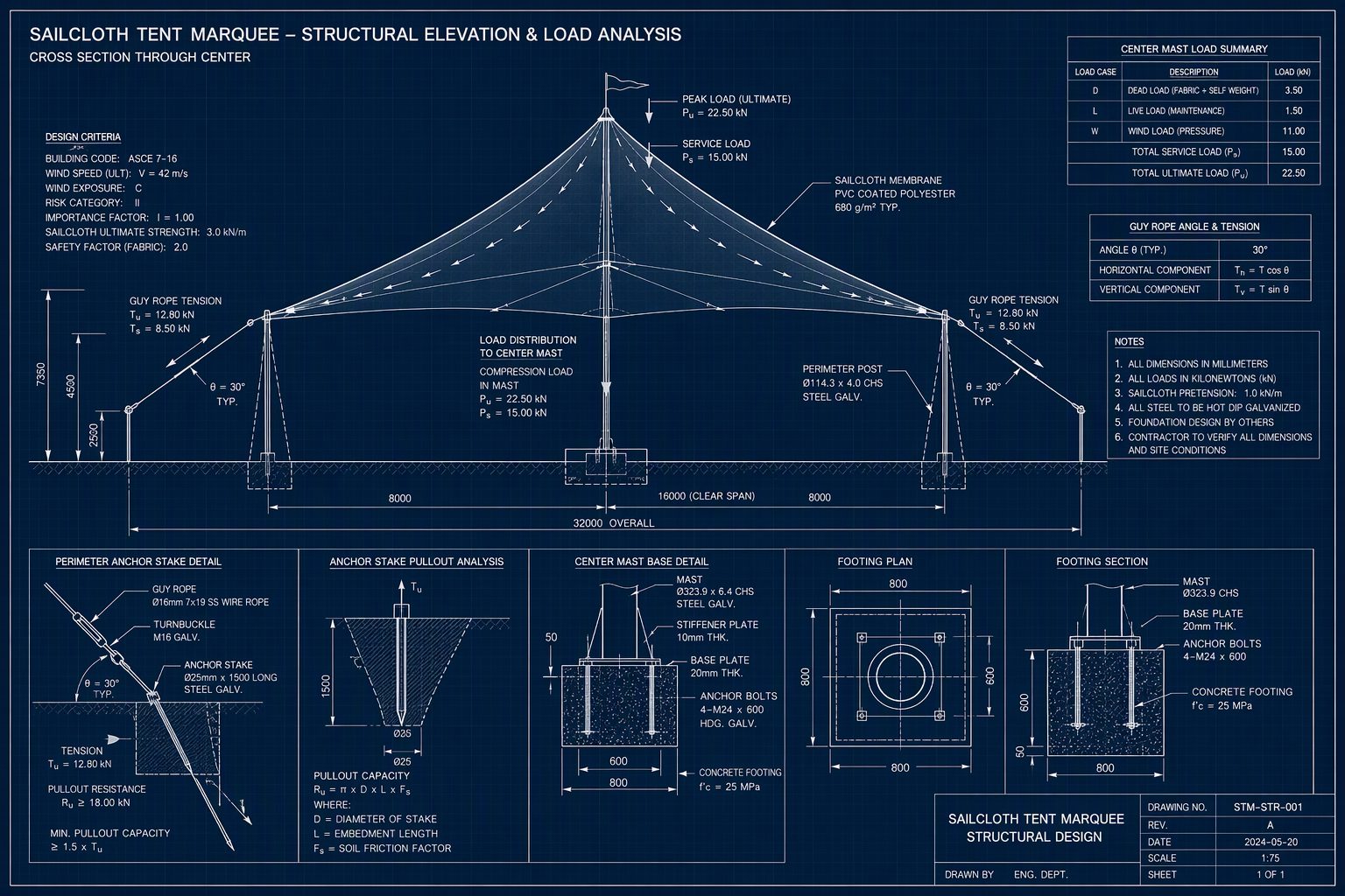 32m (105ft) Luxury Sailcloth Marquee - 50m Length