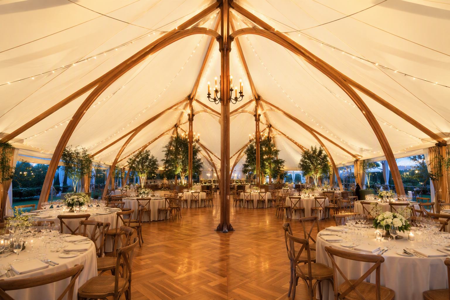 Gala Dinner Banquet Interior with Chandeliers