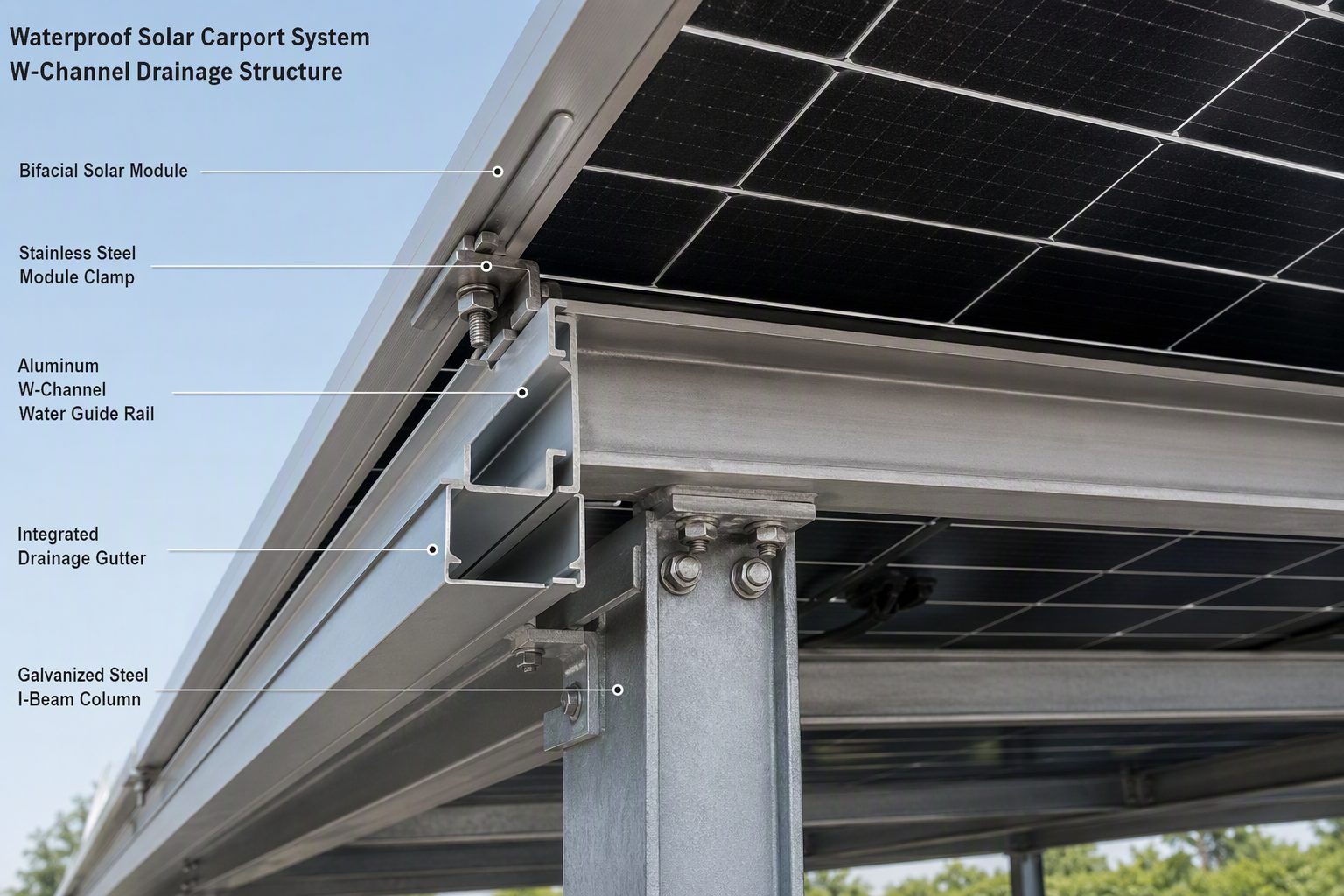 Commercial Waterproof Solar Carports Engineering CAD Blueprint