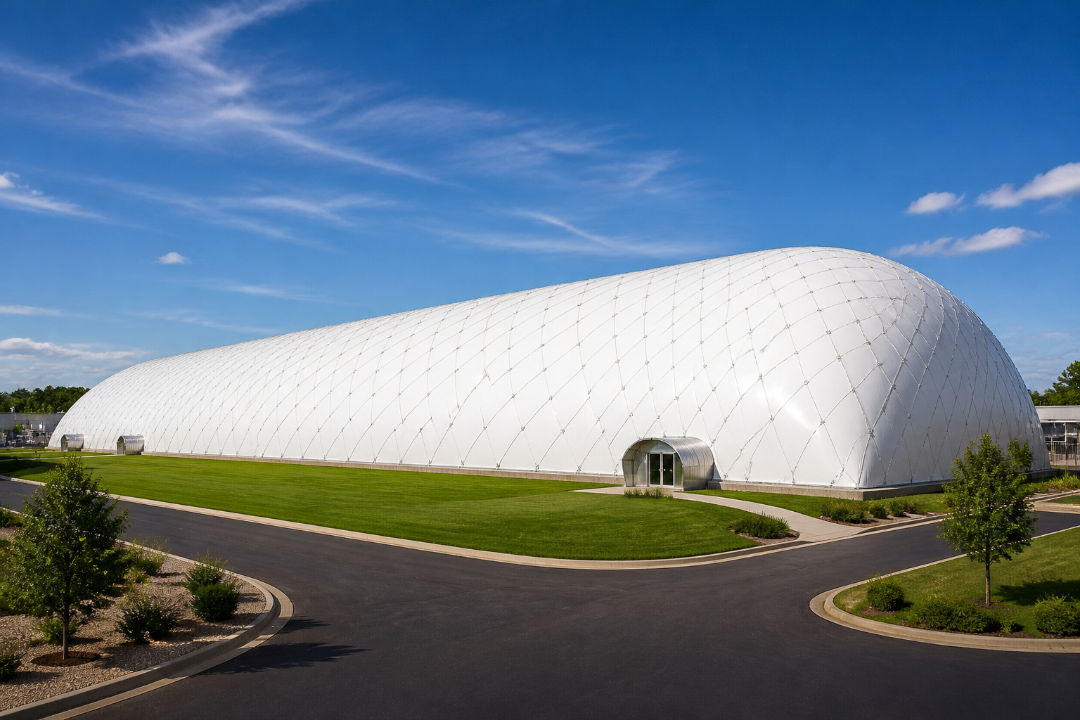 Cable-Net Inflatable Air Domes (Barrel-Vault Arch)