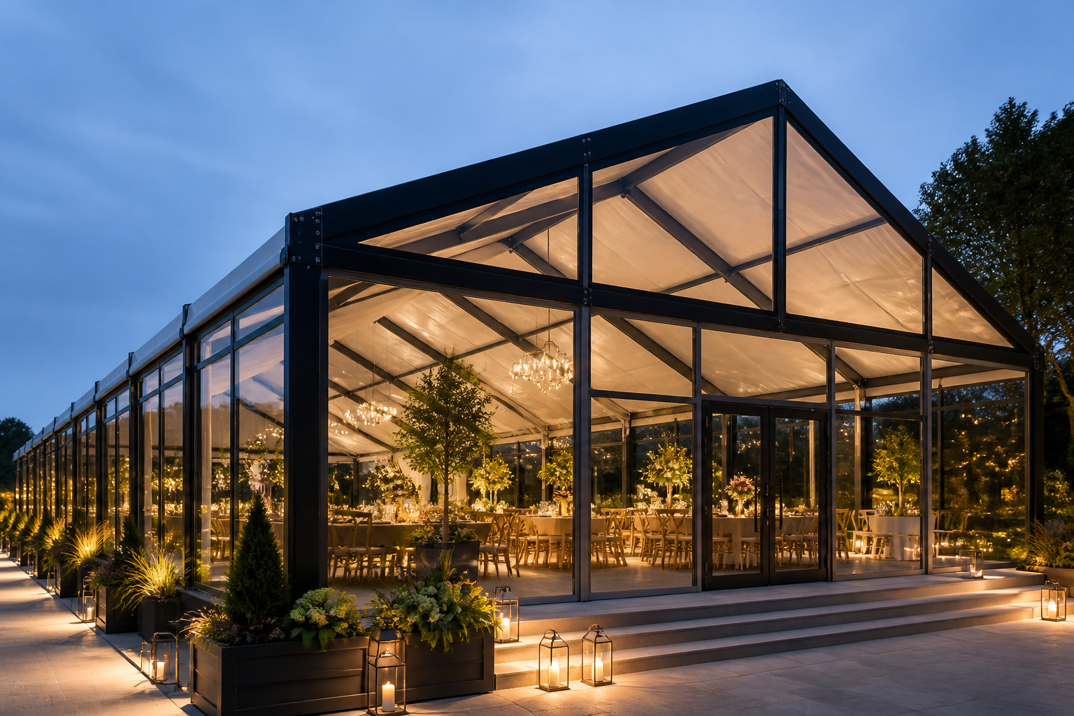 Black-frame aluminum wedding marquee
