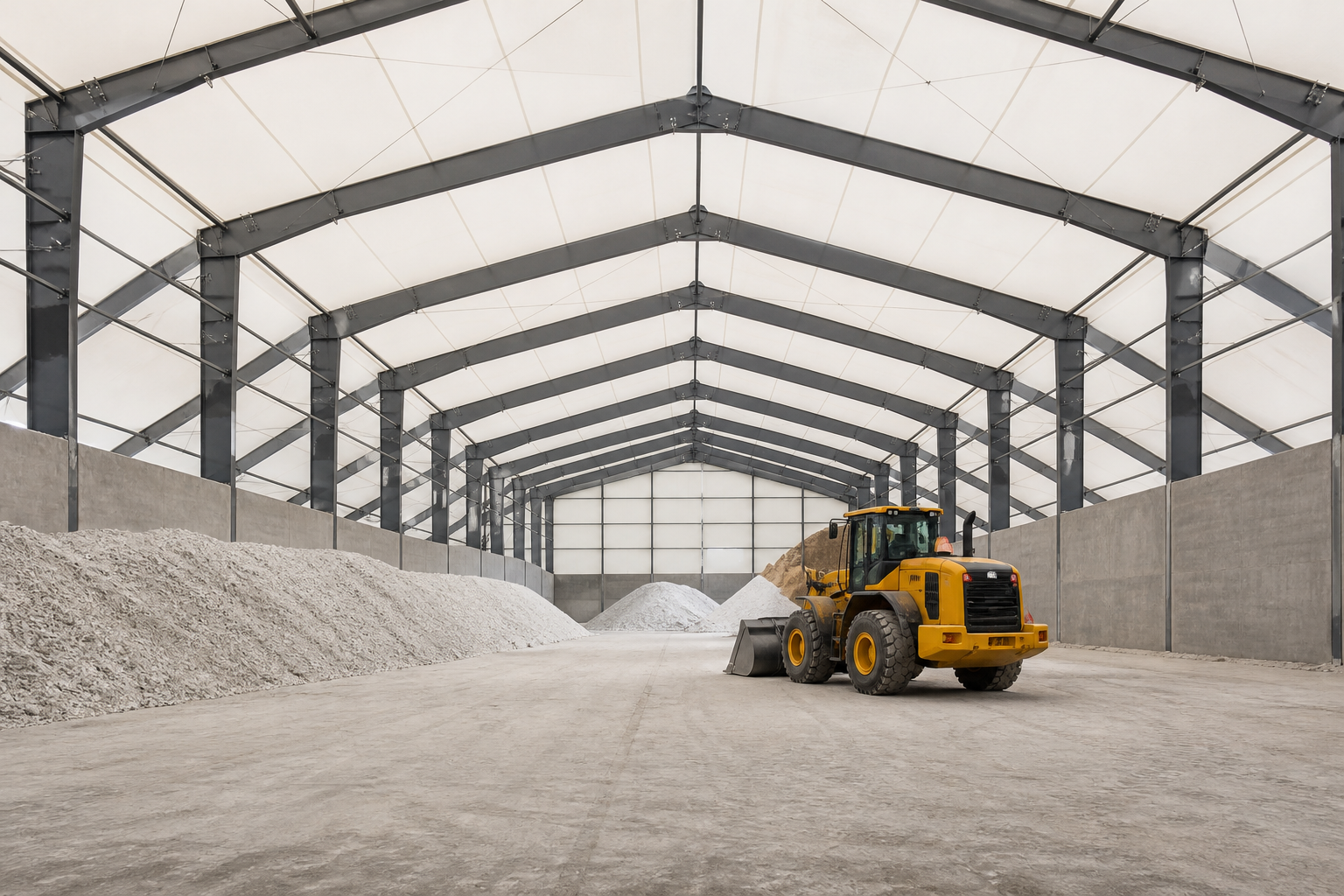 Rigid H-beam industrial fabric building
