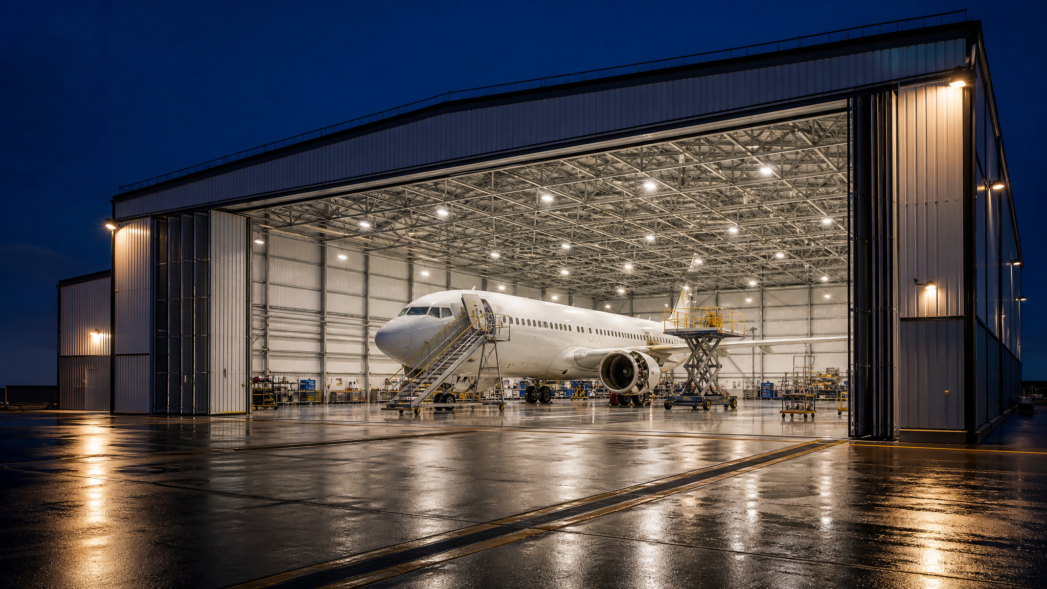 Night Aircraft Maintenance Hangar